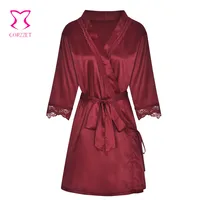 

Summer Sexy Lingerie Red Lace Satin Sling Nightgowns Women Nightwear V-neck Sleepwear Night Dress Negligee Sleeve Night Gown