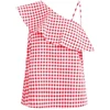 Newest Fashion Designs Red Gingham Frill Trim Off The Shoulder Single Shoestring Strap Tops