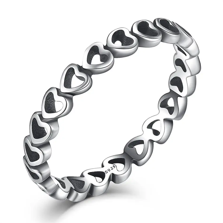 

Authentic 925 Sterling Silver Rings Hollow Heart Stackable Finger Ring For Women Silver Jewelry Mother's Day Gift