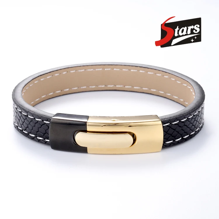 

Stars Forever Luxury Genuine Leather Stainless Steel Male Bracelet Bangle