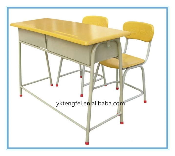 
Werzalit moulded board double student desk and chair for school furniture 