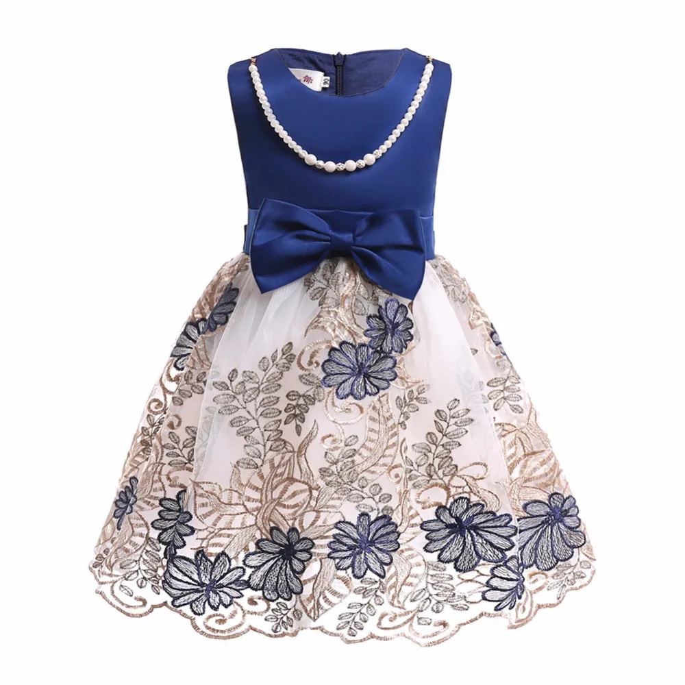 

Girls Sleeveless Bowknot Dress Party Dress Up, Dark blue