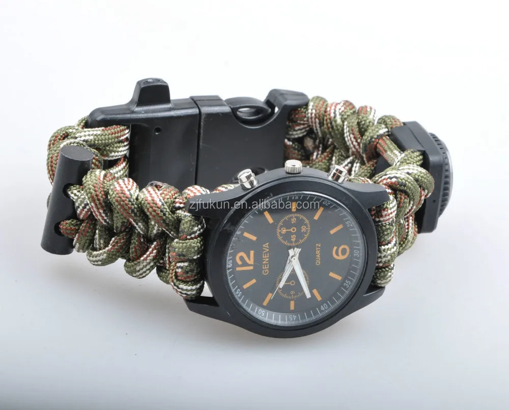 

New Arrival Paracord Watch For Outdoor Travel With Survival Compass Whistle Fire Starter Buckle Camping Watchband Bracelet