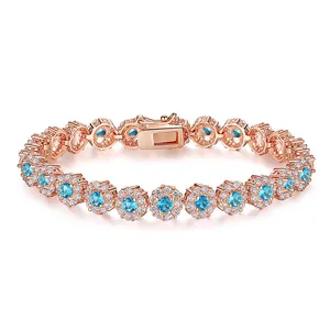JIB081 copper alloy blue cubic zirconia tennis bracelet for women