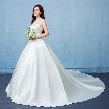 2019 Newest Vestidos De Novia Silhouette High Neck Pearl Beaded