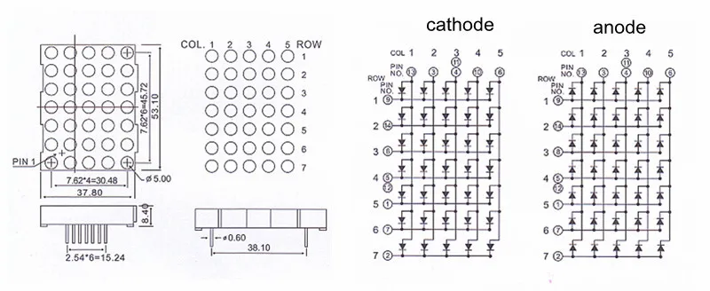 Dot matrix 5*7 5mm 5x7 array fym-20571a/bur dot matrix 5*7 2