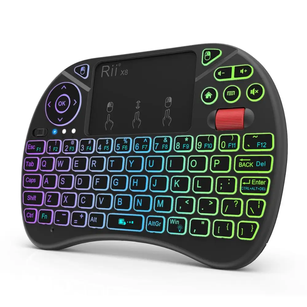 

Rii X8 2.4GHz Mini Wireless Keyboard with Touchpad Mouse Combo with Scroll wheel, 8 RGB Backlit, Rechargeable Li-ion Battery, Black