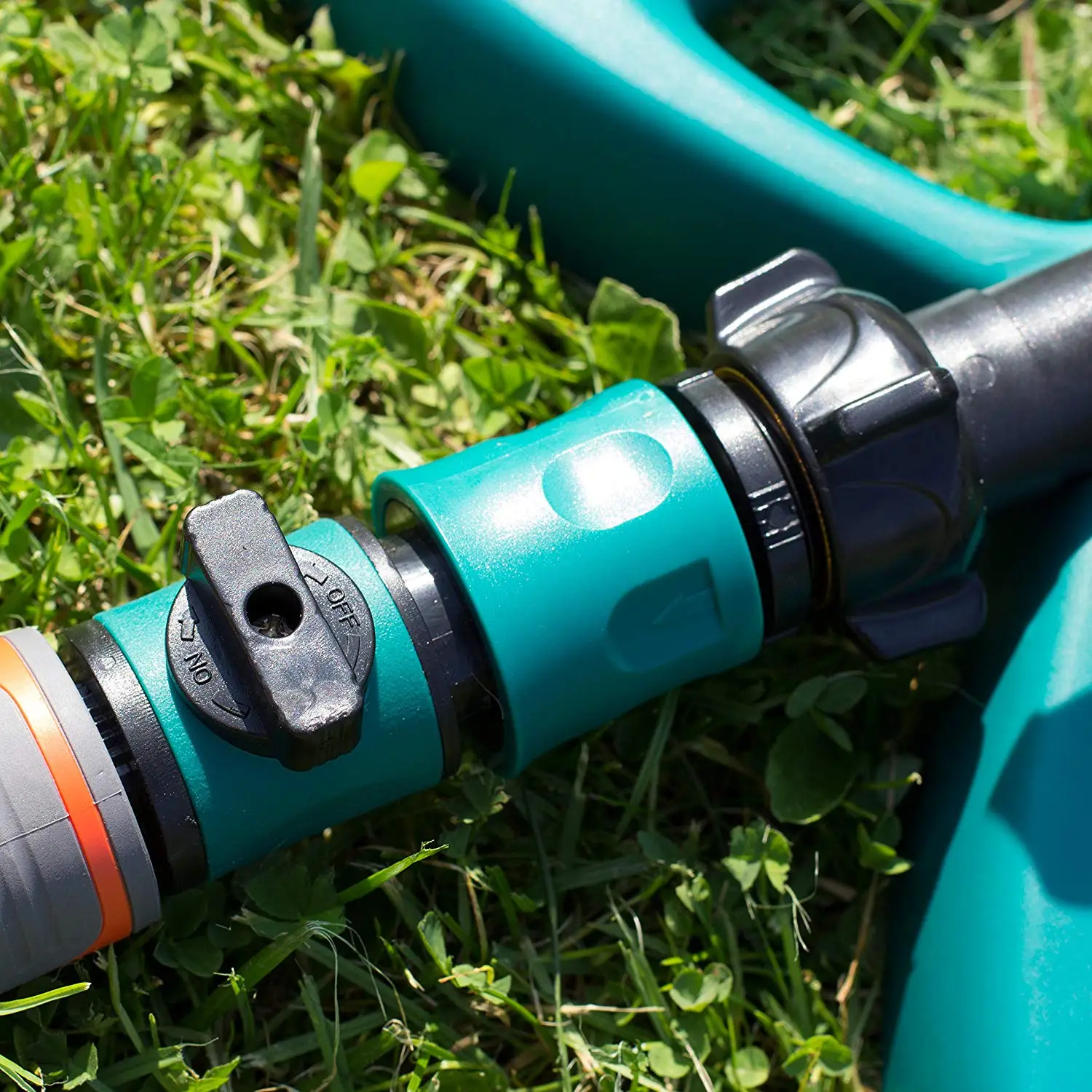 Plastic garden hose quick connector with shut off valve