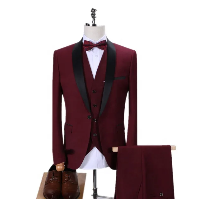 

China 3 Piece Plus Size Men Business Suit Slim Fit Men Formal Wear, Red burgundy black navy dark gray