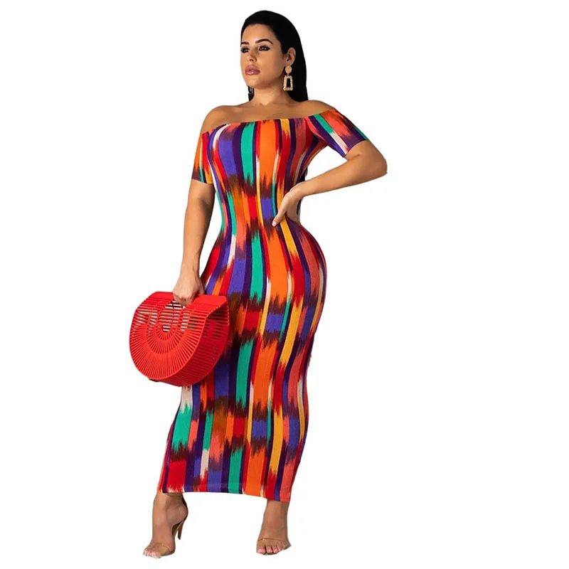 

Wholesales Casual Colorblock Print Backless Maxi Dress