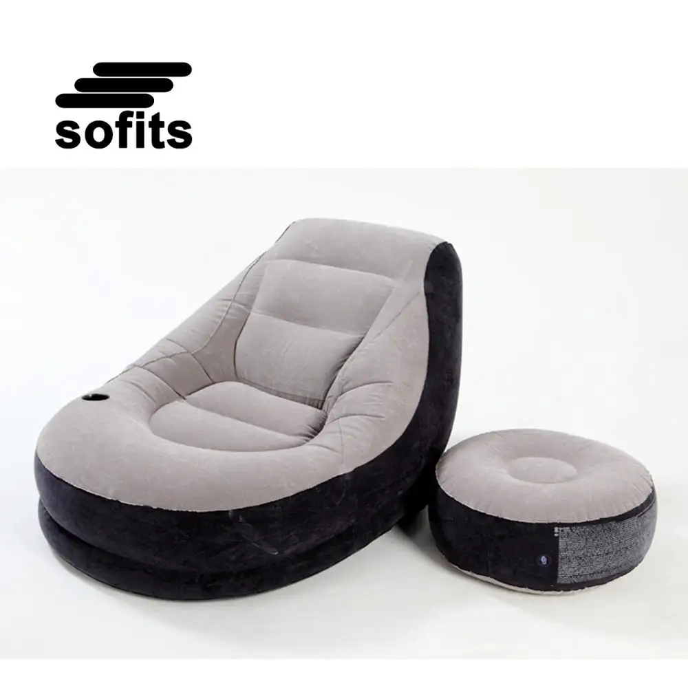 

Inflatable Chair Sofa Ultra Inflatable Lounger Intex Air Sofa with Ottoman and Cup Holder Camping Air Sofa Bed With Footrest, As picture