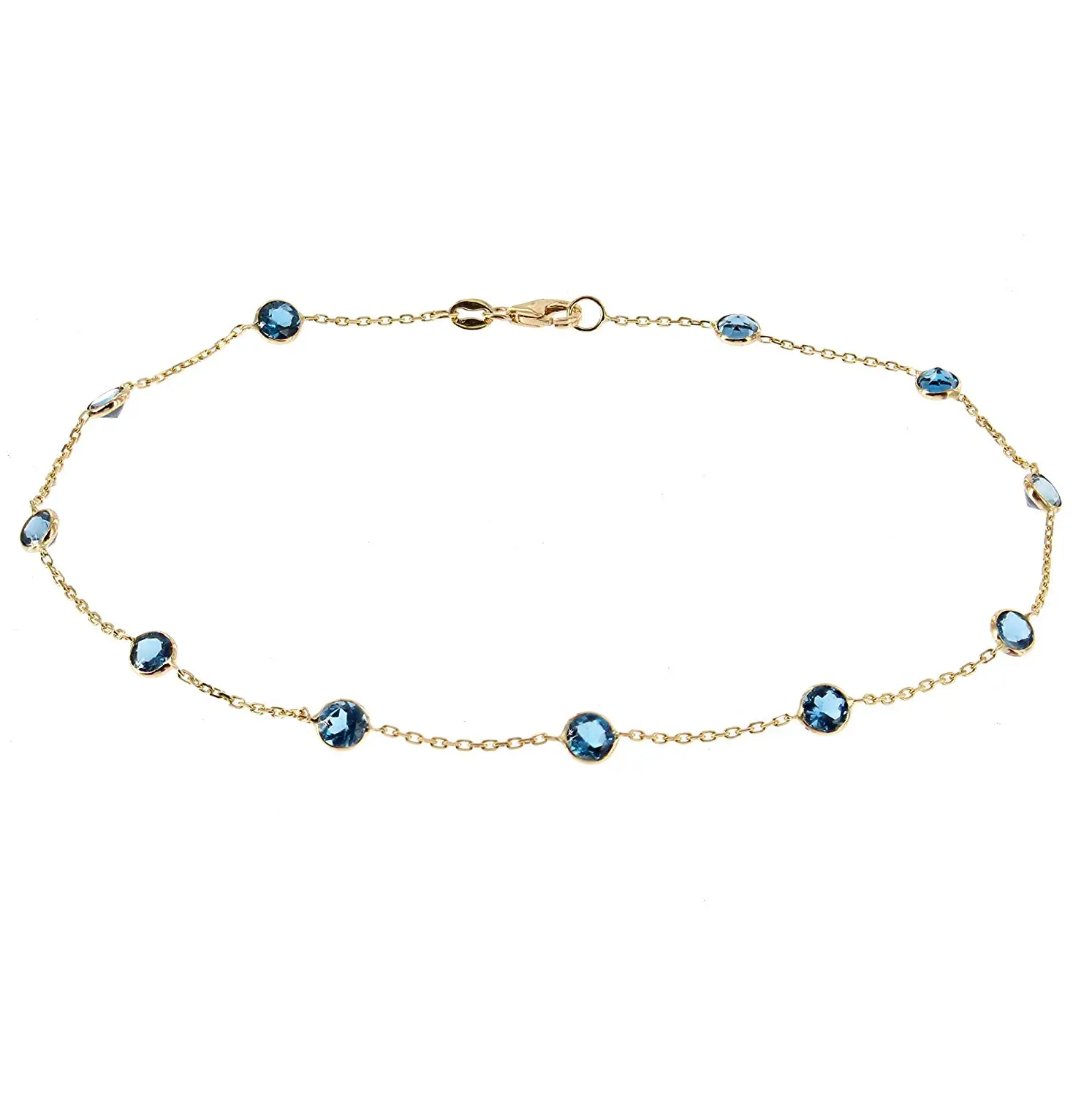 Amethyst And Blue Topaz Drop 9 Inches 14K Yellow Gold Anklet With Lemon Topaz