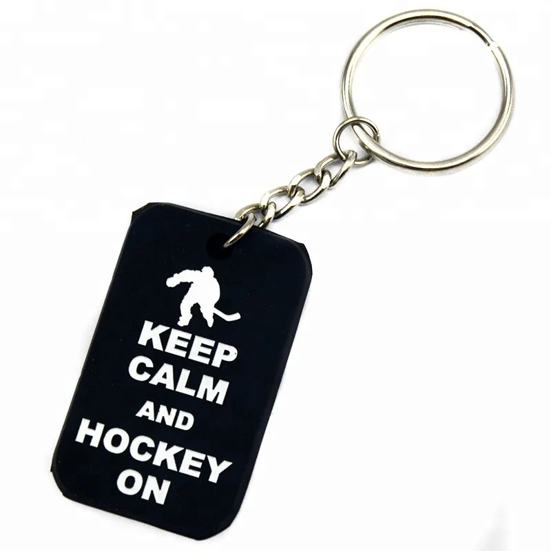 

25PCS Debossed Keep Clam and Hockey on Silicone Keychain Black and Red, Black, red