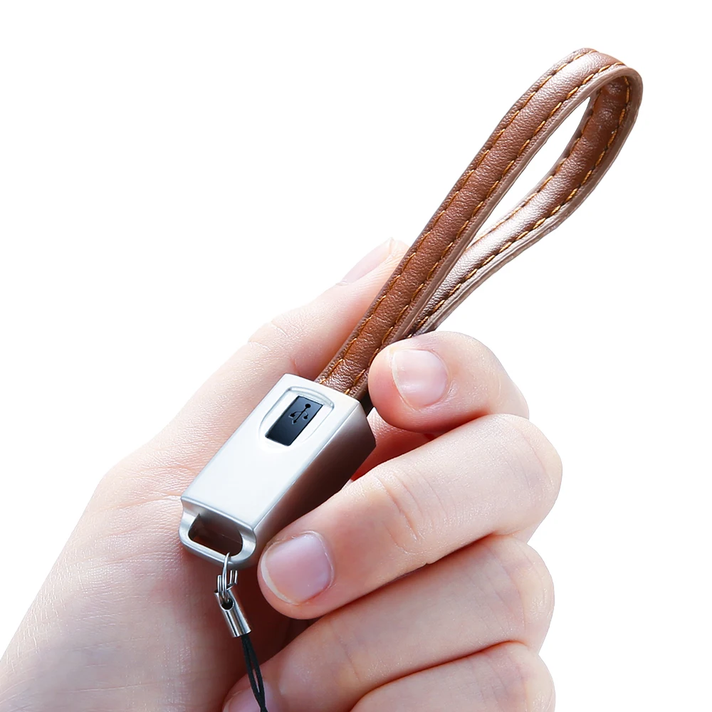 Free Shipping RAXFLY Brown Design Phone Micro USB Type C 20Cm Leather Key Chain USB Cable