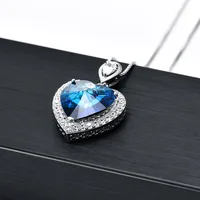 

Custom silver plated cubic zirconia blue crystal pendant titanic love heart of ocean diamond jewelry necklace