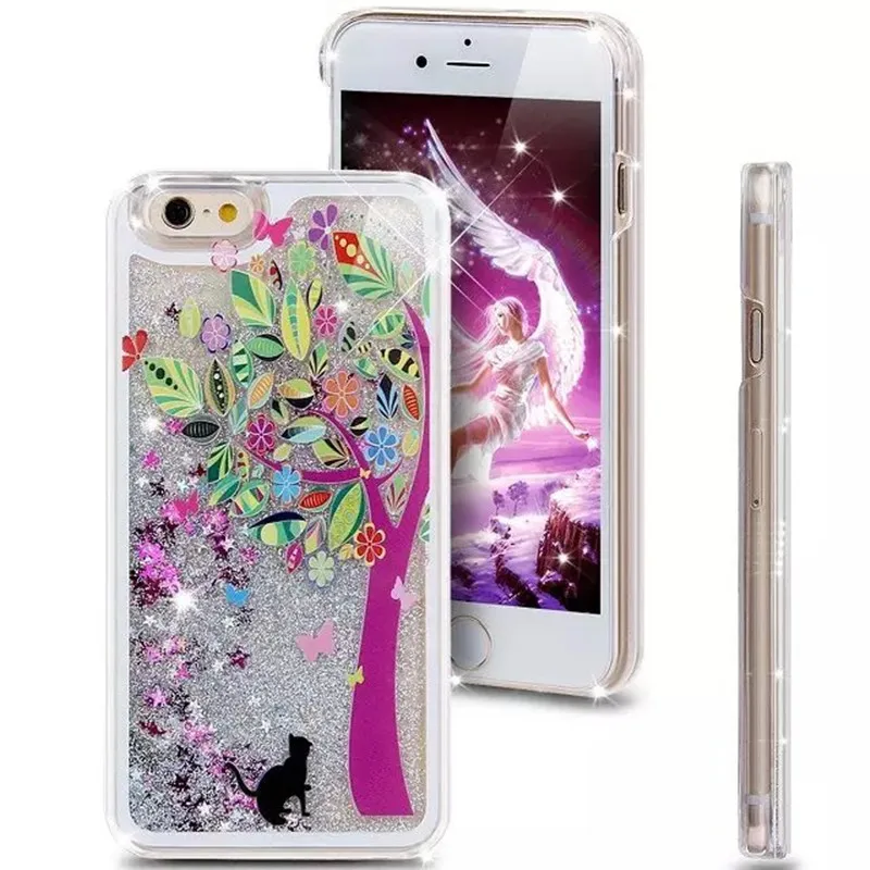 

Tree Girls Fashion Painted Transparent Dynamic Liquid Glitter Paillette Sand Quicksand Back Case Cover for iphone 5 6 6S 6 plus