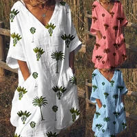 

Ecowalson 2019 New Design Women Hot Summer Sleeve Print V-neck Beach Dress Plus Size S-3XL