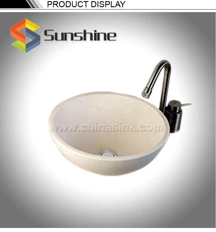 White Limestone Round Vessel Sink One Piece Bathroom Sink And