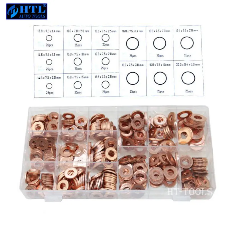 Solid Copper Washers Sump Plug Assorted Kit 150 PCS 15 Sizes 