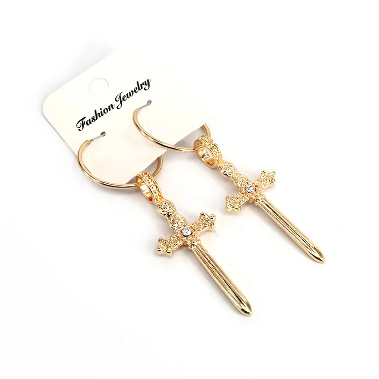

EM1011 Hot Sale High Quality Gold Plated Cross Hoop Earring with Crystal for Women