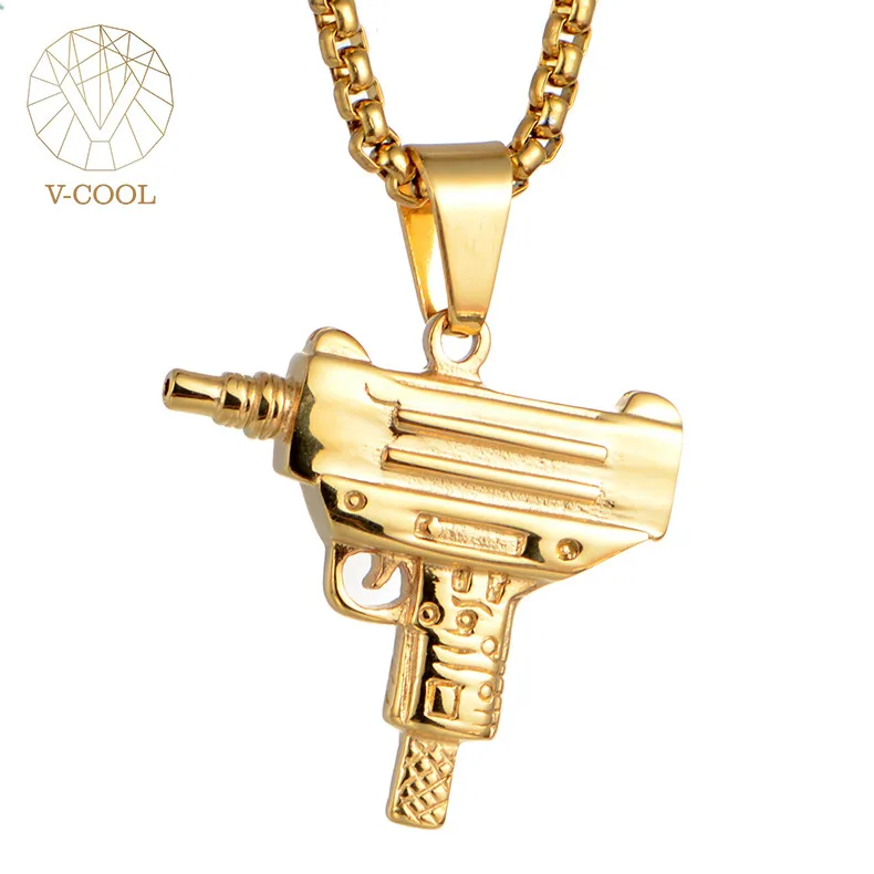 

Fashion Simple Hip Hop Stainless Steel Custom Gold Uzi Gun Necklace Pendant New Designs Jewelry, Gold;silver