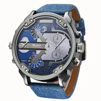 

OULM Men's Quartz-watch Analog Dual Movement 3 Time Zone Wristwatch Leather Strap Sports Military Gift Watch 3548