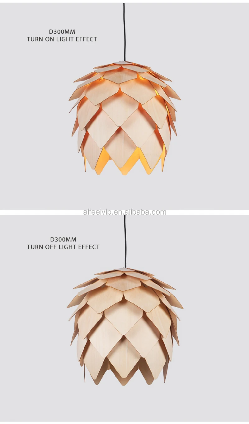 Home decorative pine cone shape nature timber pendant light for living room or dining room