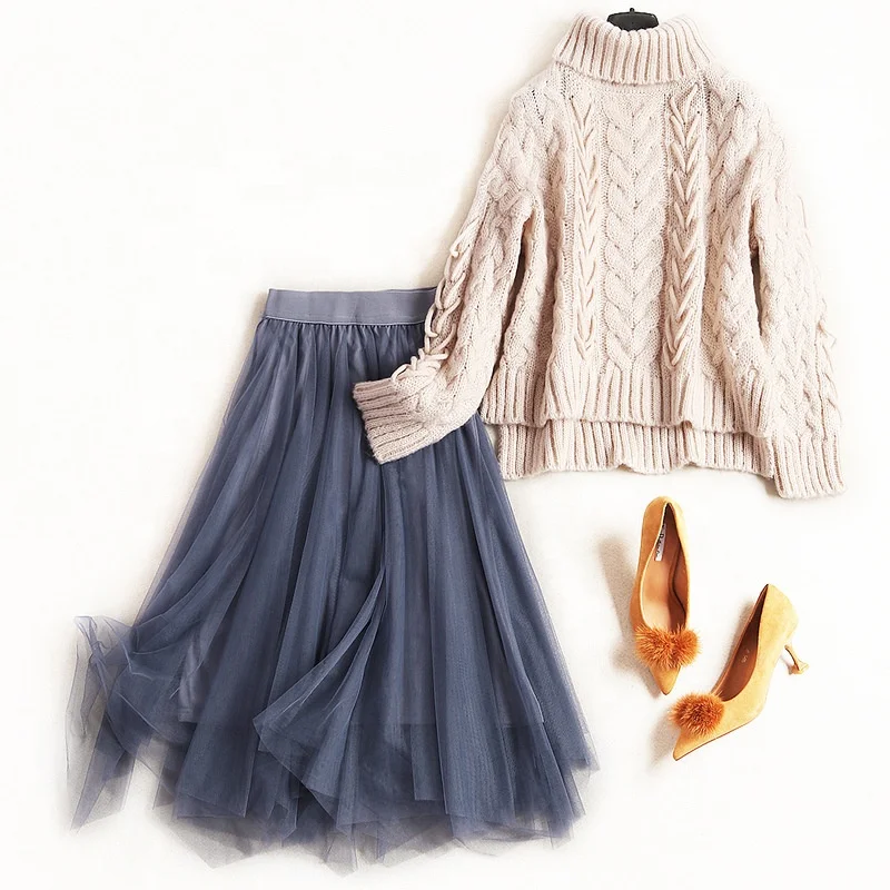 

B21503A New Fashion suit women's Knitted sweater high waist skirt sets, Picture