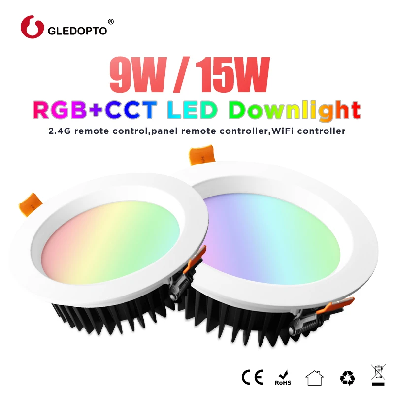 2.4G remote control mi light 9w 15w rgb+cct embedded led downlight high quality recessed led downlight with color changing