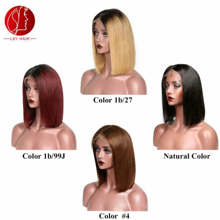 

4 Colors Available Middle Part Bob Wigs 100% Human Hair Lace Frontal Weave And Wigs, Bleached Knots 13x4 Front Lace Wig