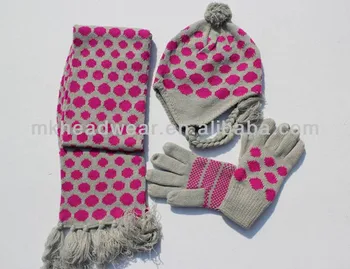 Womens winter polka dot scarf and glove sets