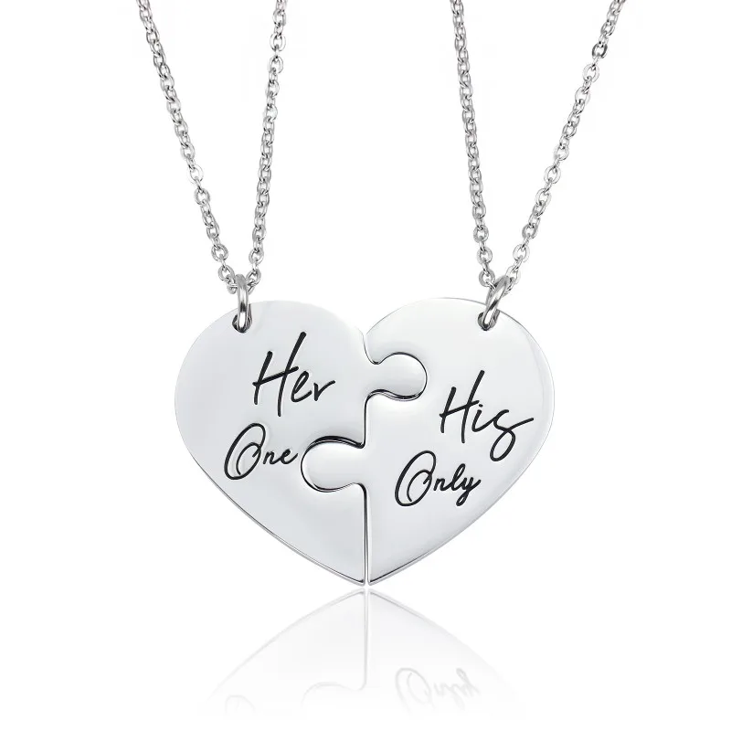 

Loftily Jewelry Her One His Only Love Heart Women Men Chain Stainless Steel Necklace, Silver, rose gold