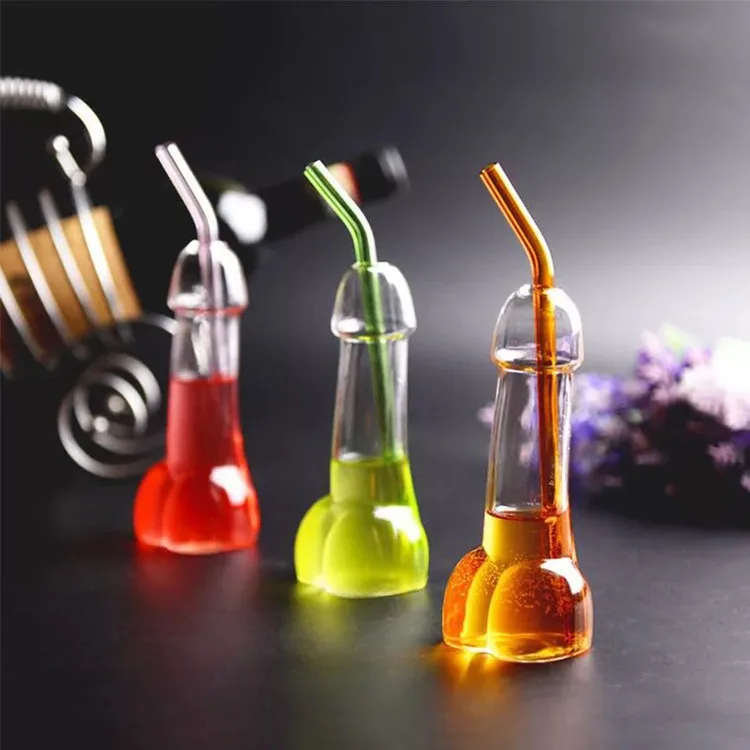 

100ml creative penis shape glass bottle, bar ware dick cocktail glass without straw, Transparent