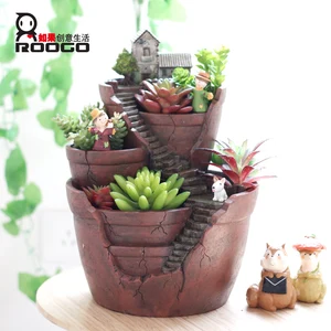 Roogo resin two layer road and house flower pots