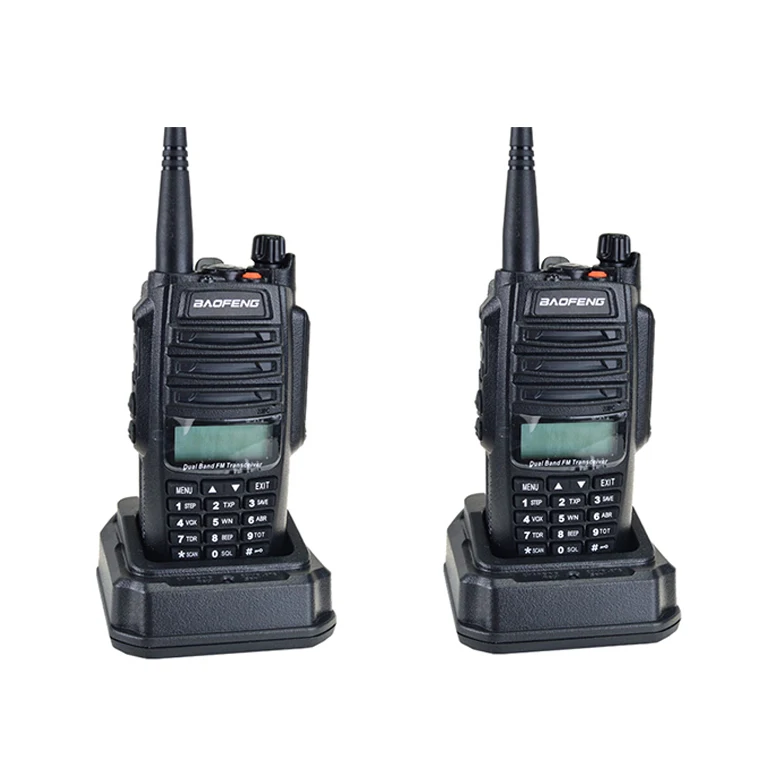 Hot selling 2 pcs waterproof hands free 3-8KM 136-174MHZ/400-520MHz dual band fm transceiver BaoFeng walkie talkie