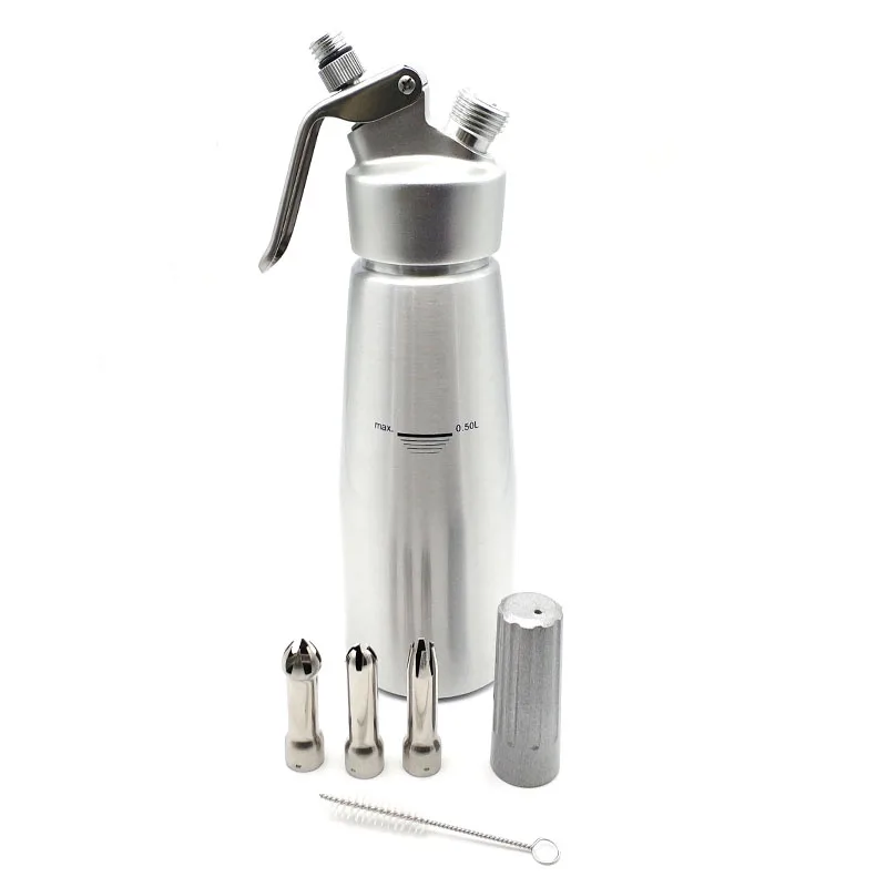 
500ml professional aluminium whipped cream maker with stainless steel nozzles 