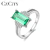 CZCITY Fashion Square Artificial Turquoise Wedding Finger Rings for Women S925 Silver Ring