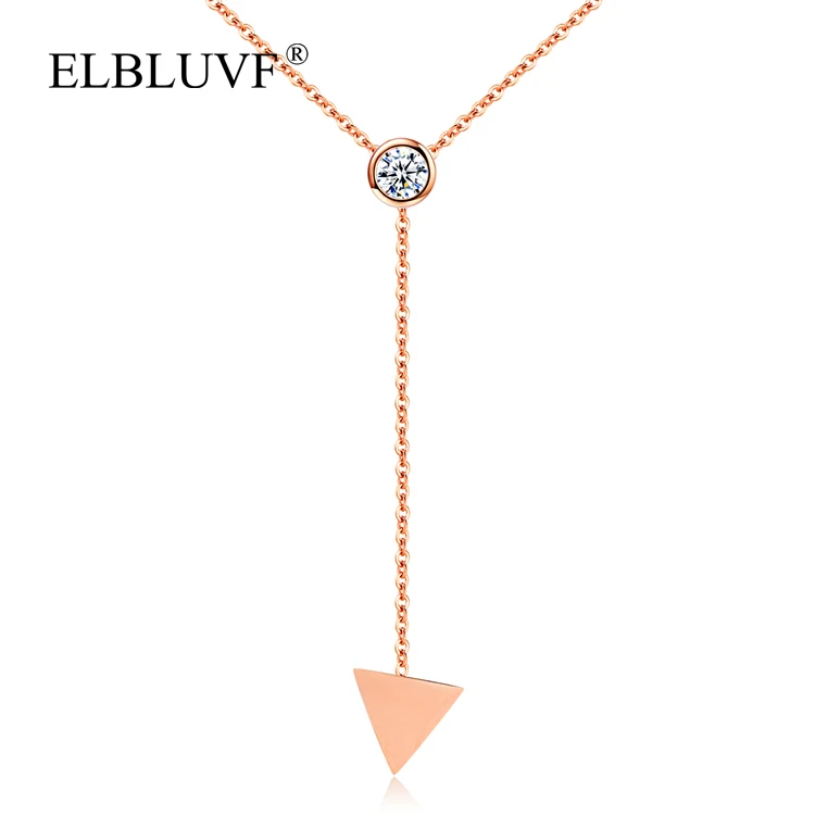 

ELBLUVF Free Shipping Stainless Steel Triangle Shape Pendant Necklace Zircon Jewelry For Women Girls Ladies, Rose gold