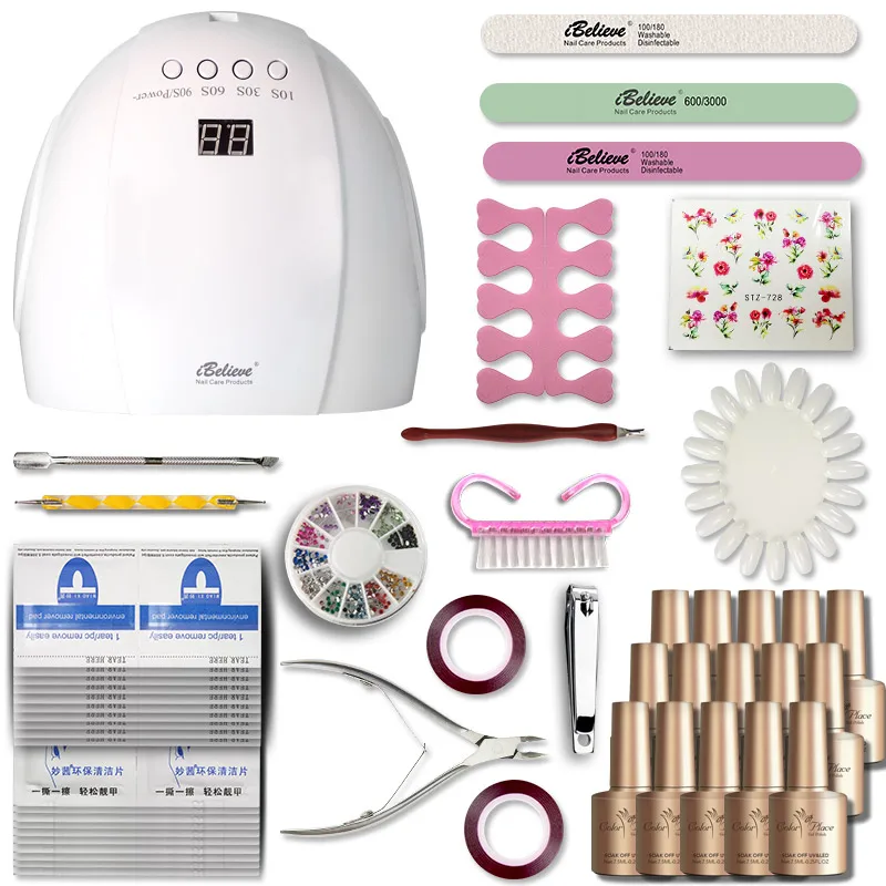 

Professional nail lamp Nail Art UV Gel Polish Kit Nail Manicure Tool Set, 120pcs gel color