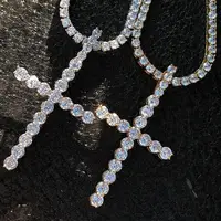 

Hiphop 18k gold micro pave cz iced out diamond cross pendants necklace