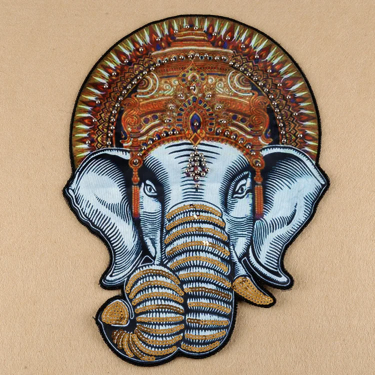 

Elephant Clothes Embroidered Sewing on Patches Sequins Appliques cartoon large embroidered patches, As pictures