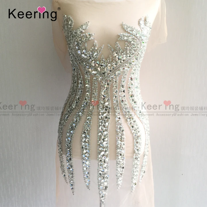 Beautiful fashion crystal embroidered wedding dress rhinestone appliques bodice WDP-109