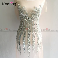 

Beautiful fashion crystal embroidered wedding dress rhinestone appliques bodice WDP-109