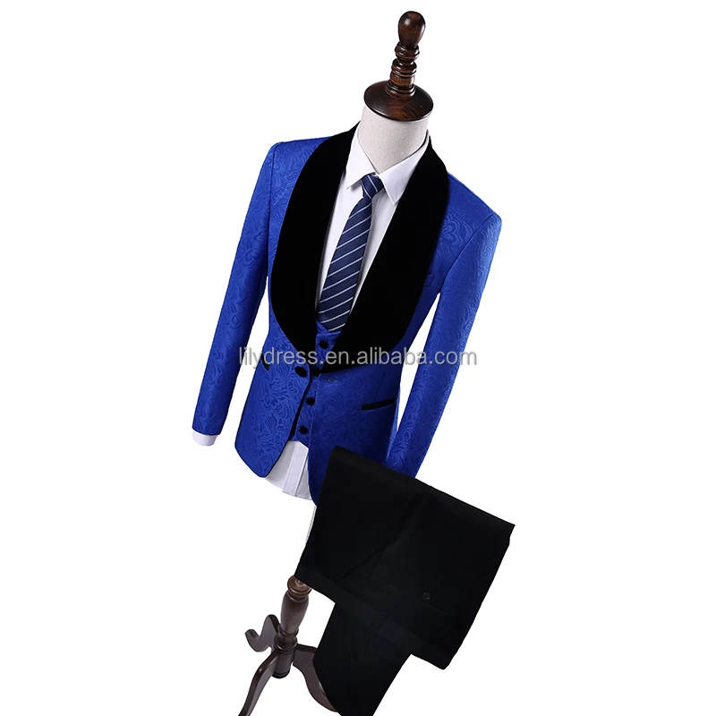 

HD074 Latest Coat Pant Designs Shawl Lapel Groom Tuxedos Royal Blue Men Suits Wedding Best Man Blazer (Jacket+Pants+Vest), Per the request