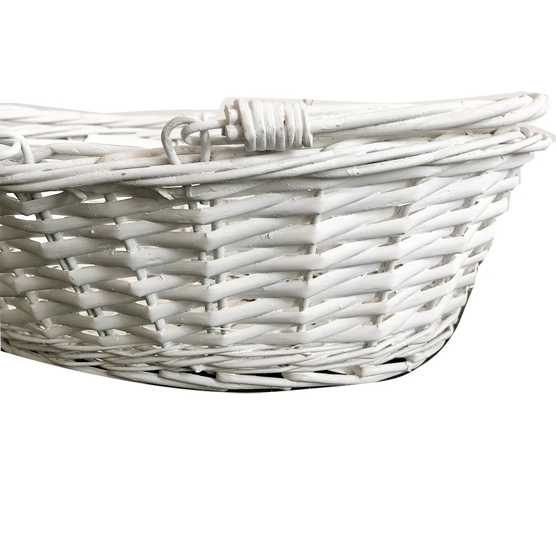 Wicker Basket With Folding Handle White Storage Bread Mess Buy Cheap