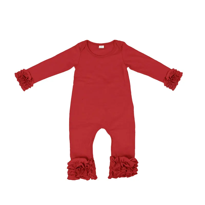 

Fall & winter baby girl bodysuit long-sleeved jumpsuit red ruffle towel girl romper customized print icing legging romper, Picture