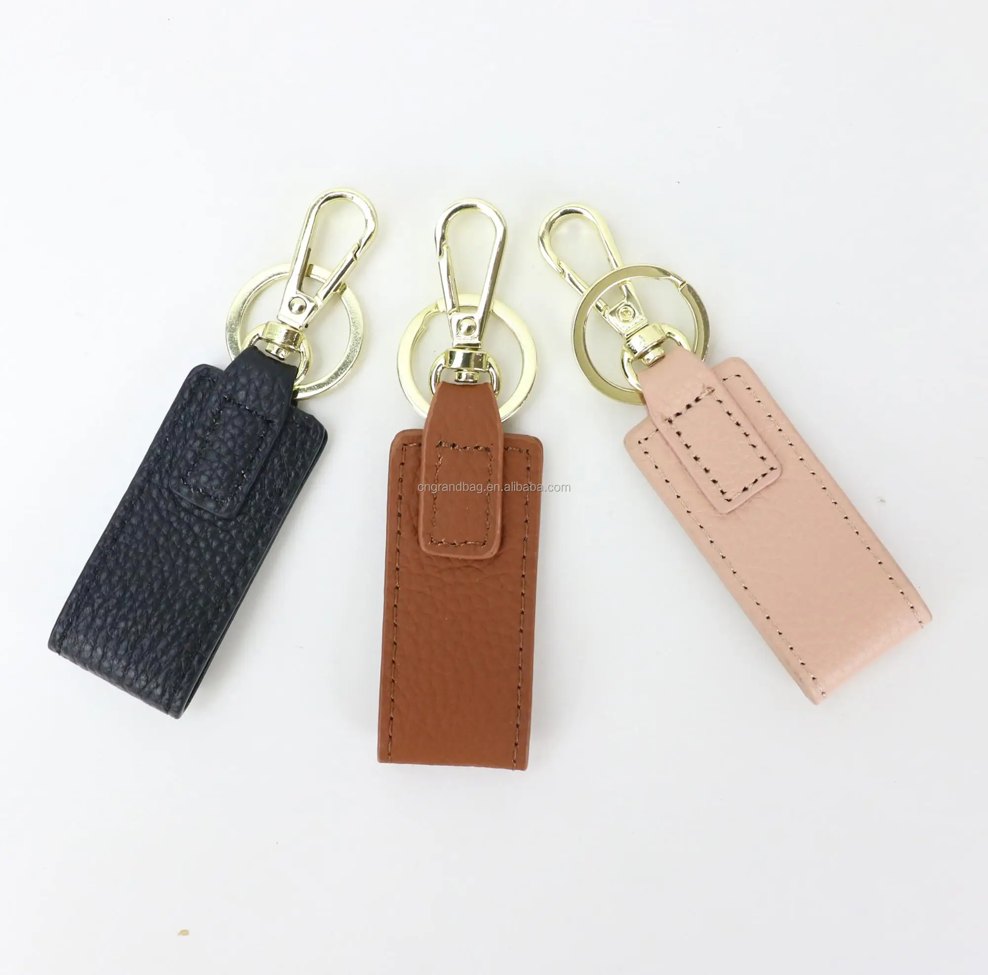 Vintage Genuine Pebbled Leather Key Chain Hook Key Tag Holder Key Ring
