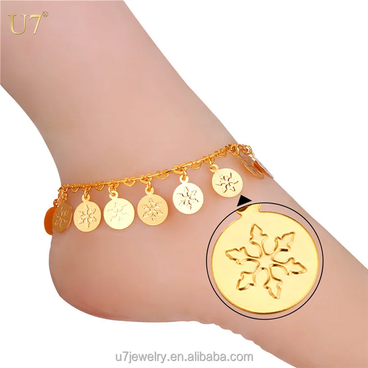 

U7 girls fashion anklet , gold plated foot bracelet fancy snow anklets for women, Silver/gold color