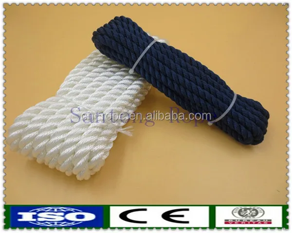 High performance customized package and size nylon/ polyester 3 strand twisted mooring rope