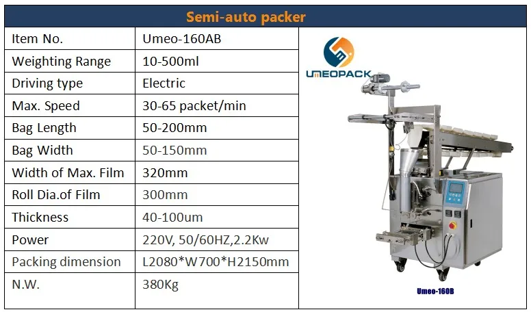 Foshan semi auto low cost pouch granule packing machine